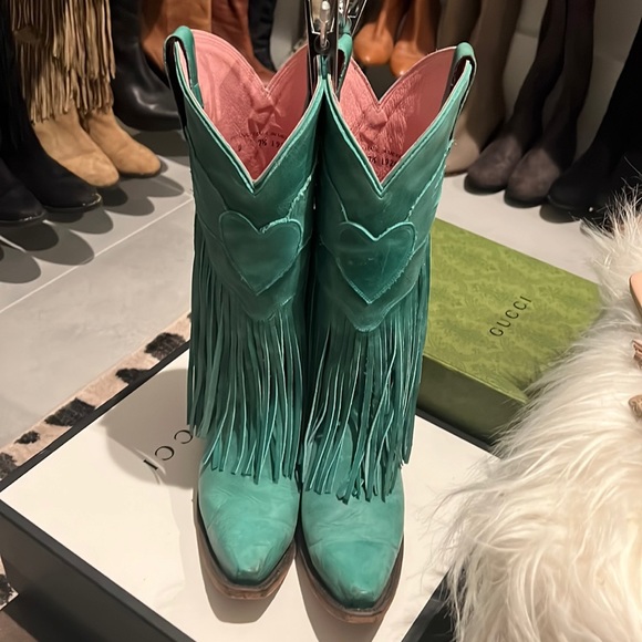 Junk Gypsy Lane Fringe Teal Cowboy 🤠 Boots 7.5 7 - Picture 11 of 16
